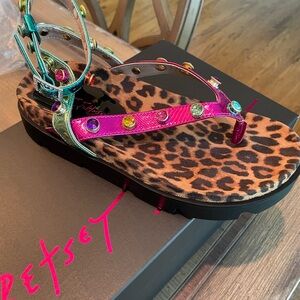 Betsey Johnson Conley Pink and Leopard Sandals